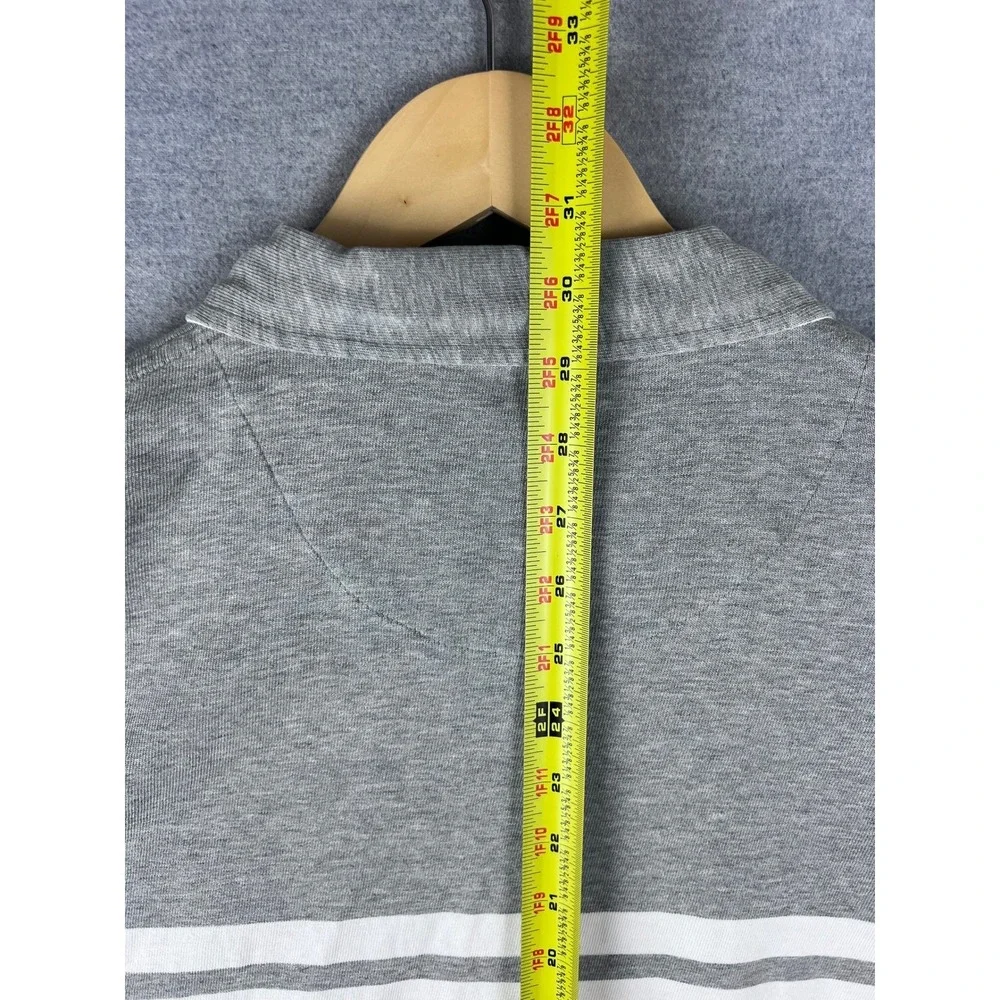 Polo Ralph Lauren Mens XXL Grey White Striped Long Sleeve Polo Shirt‎ Cotton